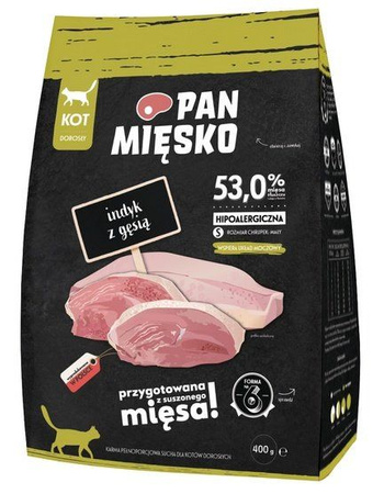 Pan Mięsko Karma sucha dla kota - indyk i gęś chrupki S 400g