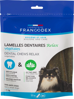 *- FRANCODEX Paski do gryzienia RELAX XS usuwające kamień i brzydki zapach z pyska 114 g/ 15 pasków (309869)