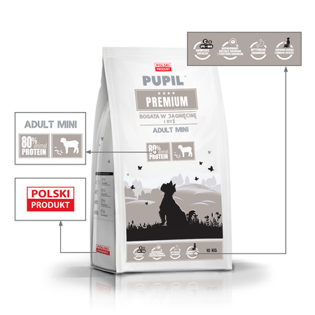 Karma sucha dla psa PUPIL Premium MINI bogata w jagnięcinę i ryż 10 kg