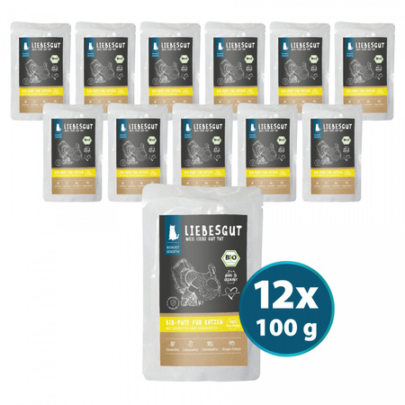 LIEBESGUT Bio Pute - indyk z marchewką i amarantusem ekologiczna mokra karma dla kota 100g