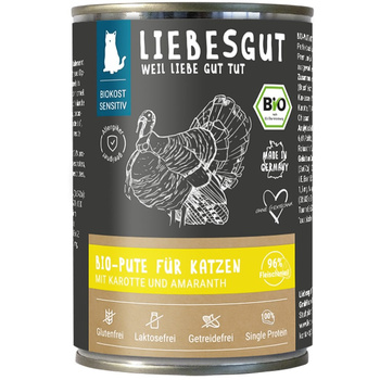 LIEBESGUT Bio Pute - indyk z marchewką i amarantusem ekologiczna mokra karma dla kota 400g