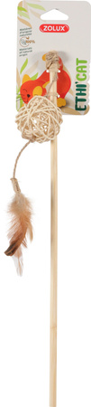 ZOLUX Zabawka dla kota wędka piłka z rattanu i piórka ETHICAT 45,4 cm
