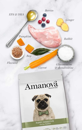 Amanova Dog Puppy Digestive Divine Rabbit - królik 7kg