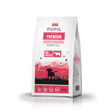 Karma sucha dla psa PUPIL Premium JUNIOR M&L bogata w wołowinę 12 kg