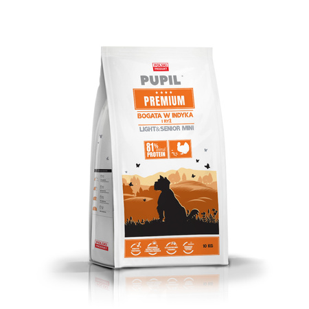 Karma sucha dla psa PUPIL Premium Light&Senior MINI bogata w indyka i ryż 10 kg