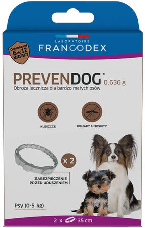 FRANCODEX PL Obroża na kleszcze PREVENDOG 35 cm dla psów do 5 kg - 2 szt