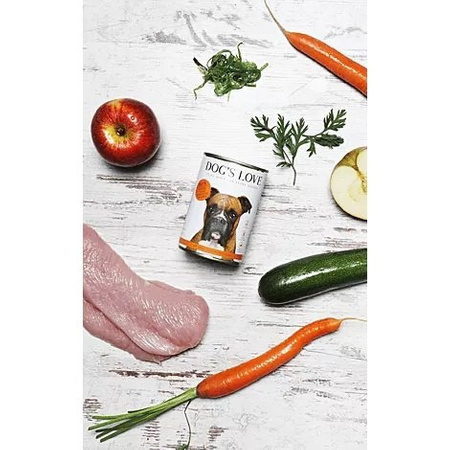 DOG'S LOVE Pute - indyk z jabłkami, cukinią i olejem z orzechów włoskich (200g)