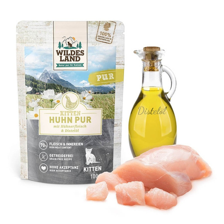 WILDES LAND CAT Pur Huhn - kurczak z olejem z krokosza dla kociąt (100g)