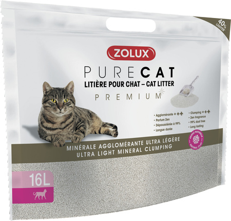 *- ZOLUX Żwirek PURECAT mineralny zbrylający ultralekki Premium 16 l