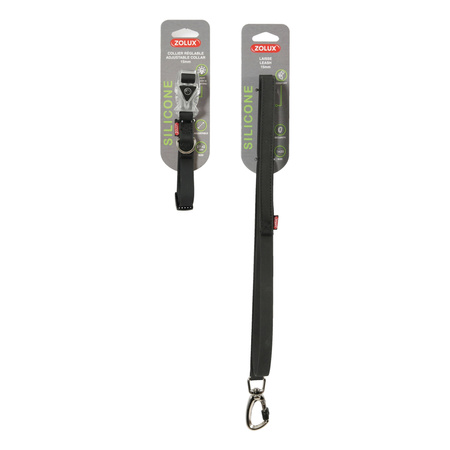 *- Zestaw ZOLUX Obroża.+ Smycz silikonowa regul. 15 mm kol. czarny (463894NOI + 463897NOI)