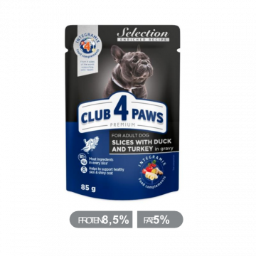 CLUB4Ł PIES sasz.85g SLICES KACZKA INDYK  w sosie  /12