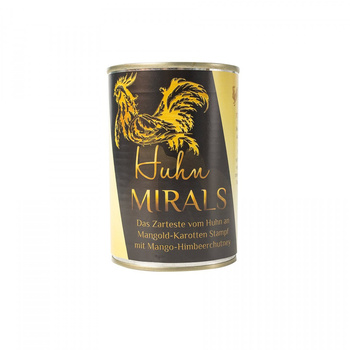 MIRALS Huhn - delikatny kurczak na puree z marchwi i botwinką i chutneyem z mango i malin 400g