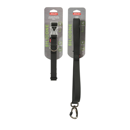 *- Zestaw ZOLUX Obroża + Smycz silikonowa regul. 25 mm kol. czarny (463896NOI + 463899NOI)