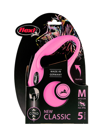 Flexi FLEXI SMYCZ New Classic SZNUREK  5 m, ROZM. M ,RÓŻOWA,20kg