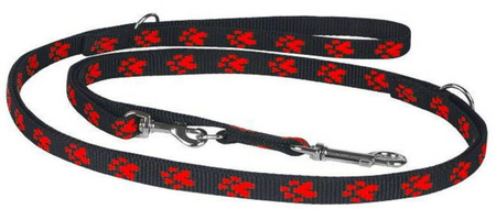 CHABA Smycz taśma regulowana 25 czarna w czerwone łapki