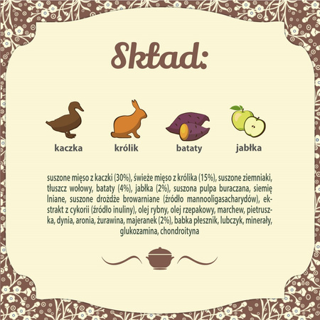 Karma sucha dla psa FOLK MINI Wielkopolska kaczka z królikiem z dodatkiem aromatycznych jabłek i majeranku 1,6 kg