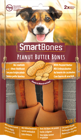 SMART BONES Przysmak dla psa kości o smaku masła orzechowego M 2 szt.