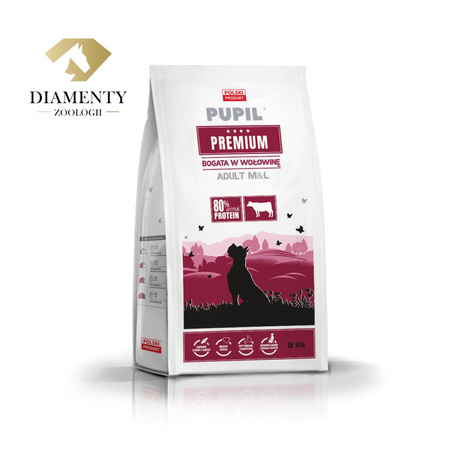 Karma sucha dla psa PUPIL Premium M&L bogata w wołowinę 12 kg
