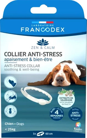 FRANCODEX Obroża antystresowa z walerianą dla psów poniżej 25 kg, 60 cm