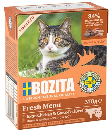 Bozita Sterilised z Extra Kurczakiem i wołowiną kawałki w galaretce kartonik 370g
