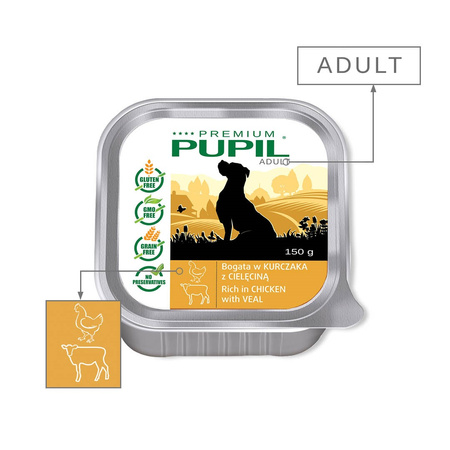 Karma mokra dla psa PUPIL Premium szalka bogata w kurczaka z cielęciną 150 g