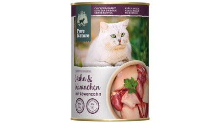 PURE NATURE CAT Huhn Kaninchen - kurczak z królikiem i mniszkiem lekarskim dla dorosłych kotów 400g