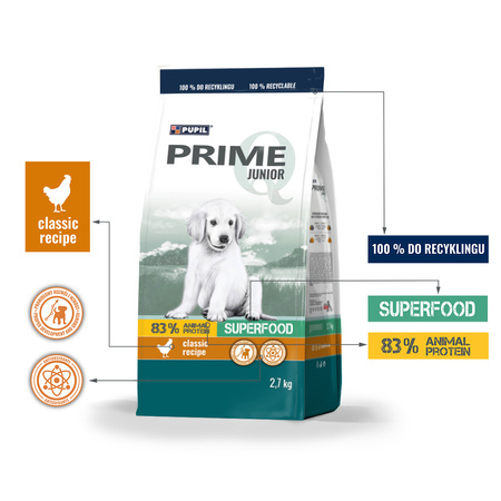 Karma sucha dla psa PUPIL Prime JUNIOR bogata w kurczaka z ryżem 2,7 kg