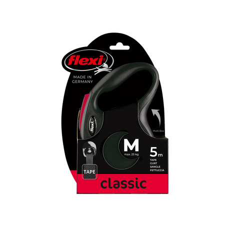 FLEXI Smycz automatyczna CLASSIC BLACK FIRE M taśma 5 m