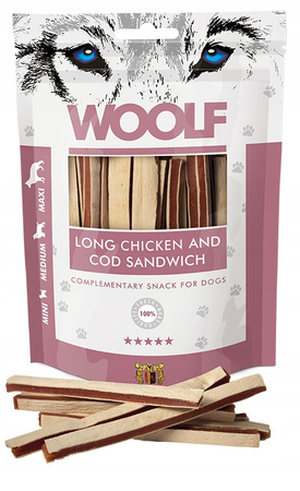 WOOLF przysmak PIES 100g LONG CHICKEN     COD SANDWICH