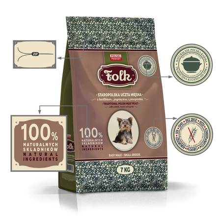 Karma sucha dla psa FOLK MINI Staropolska uczta mięsna z królikiem, jagnięciną i przepiórką 7 kg