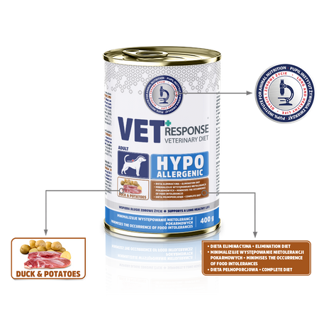 Karma mokra dla psa VET RESPONSE VETERINARY DIET HYPOALLERGENIC kaczka puszka 400 g