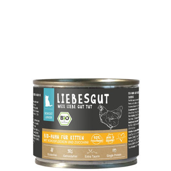 LIEBESGUT Junior Bio Huhn - kurczak z płatkami kokosowymi ekologiczna mokra karma dla kociąt (200g)