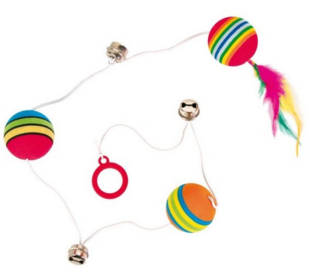 Trixie Piłki tęczowe na gumce z piórkiem [TX-4133]