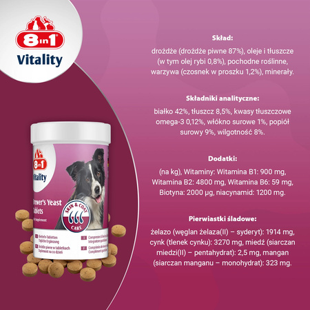 8in1 Vitality Drożdże piwne dla psów skóra i sierść 260tb