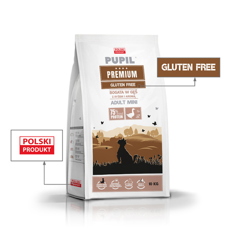 Karma sucha dla psa PUPIL Premium MINI bogata w gęś z ryżem i aronią 10 kg