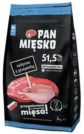 Pan Mięsko Karma sucha dla psa - dla szczeniąt cielęcina i przepiórka chrupki L 3kg