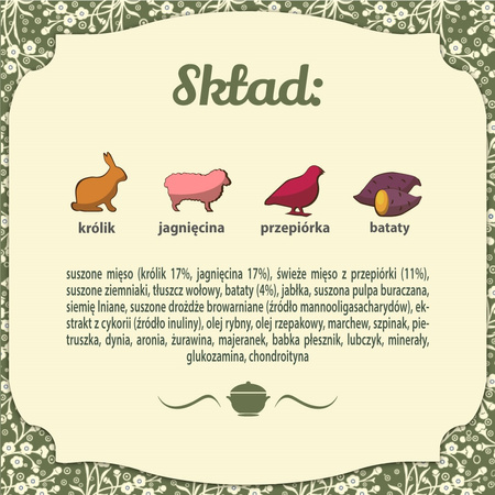 Karma sucha dla psa FOLK MINI Staropolska uczta mięsna z królikiem, jagnięciną i przepiórką 1,6 kg