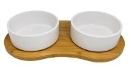YARRO MISKA CERAMICZNA PODWÓJNA NA        DREWNIANEJ PODSTAWIE BIAŁE 2x13x5cm