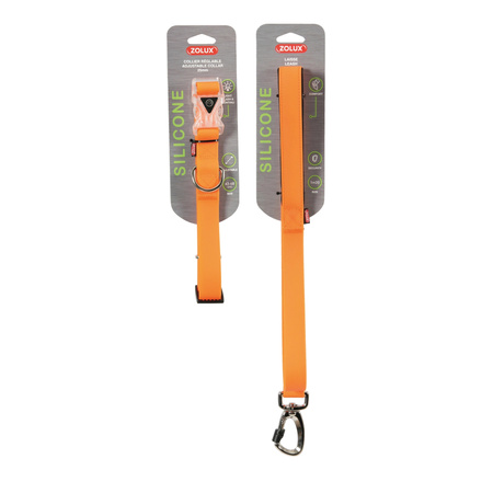 Zolux zestaw obroża + Smycz silikonowa regul. 25 mm kol. pomarańczowy (463896ORA + 463899ORA)
