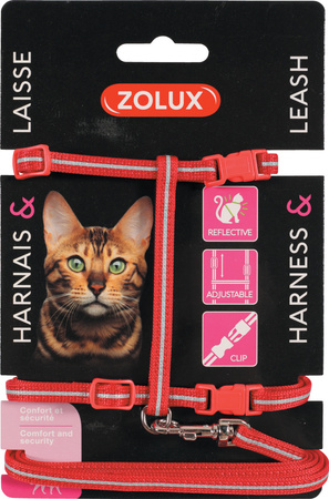 ZOLUX Zestaw spacerowy dla kota smycz i szelki kol.czerwony