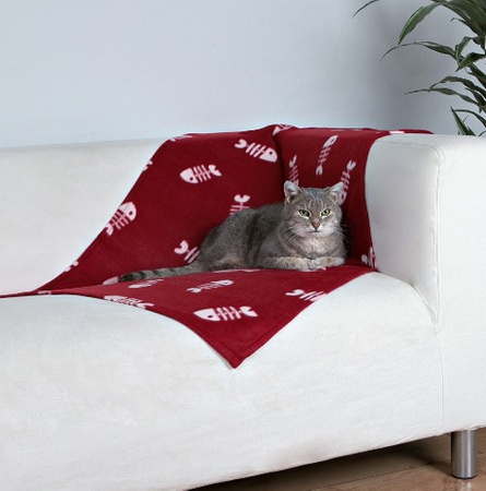 Trixie Koc 100x70cm Bordowy w białe ryby [37193]