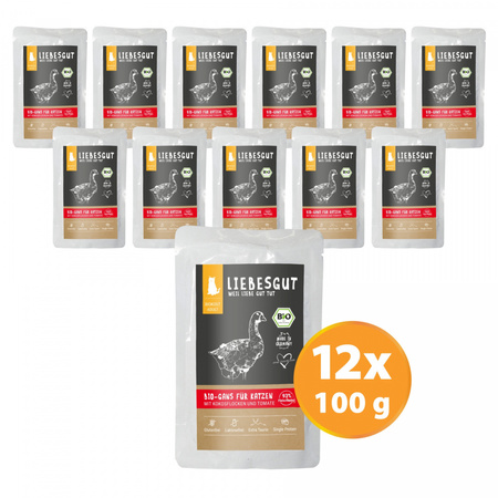 LIEBESGUT BIO GANS - gęś z płatkami kokosowym i pomidorami ekologiczna mokra karma dla kota 100g