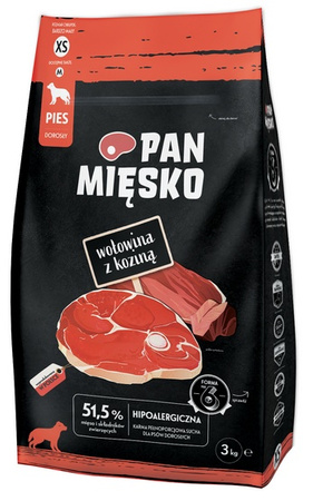 Pan Mięsko Karma sucha dla psa - wołowina i kozina chrupki XS 3kg