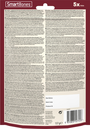 SMART BONES Przysmak dla psa mięsne pałeczki o smaku kurczaka M 5 szt.