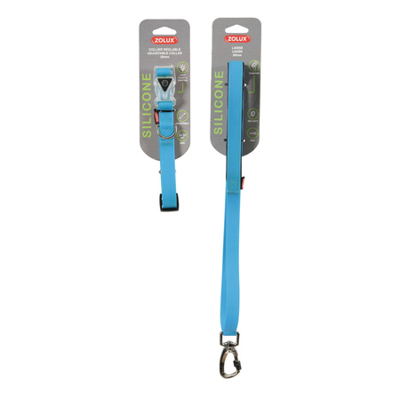 *- Zestaw ZOLUX Obroża + Smycz silikonowa regul. 20 mm kol. niebieski (463895BLE + 463898BLE)