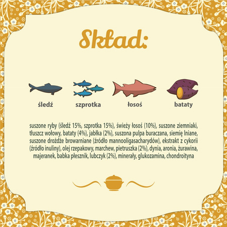 Karma sucha dla psa FOLK MINI Kaszubska specjalność rybna z dodatkiem aromatycznych jabłek, pietruszki i lubczyku 1,6 kg