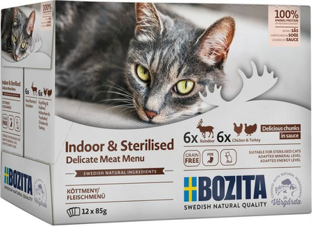 Bozita Pouch Indoor&sterilised CiJ Multibox Meat-Menü 12*85g /8 3655