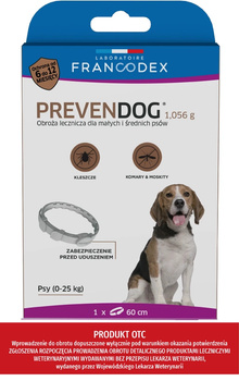 FRANCODEX PL Obroża na kleszcze PREVENDOG 60 cm dla psów do 25 kg - 1 szt