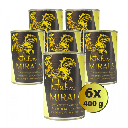 MIRALS Huhn - delikatny kurczak na puree z marchwi i botwinką i chutneyem z mango i malin 400g