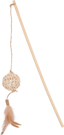 ZOLUX Zabawka dla kota wędka piłka z rattanu i piórka ETHICAT 45,4 cm